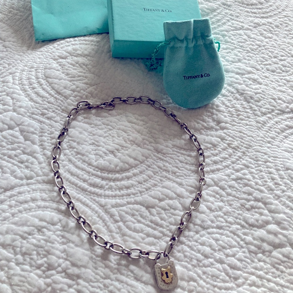 Tiffany & Co Sterling Silver & 18k Gold Padlock Necklace